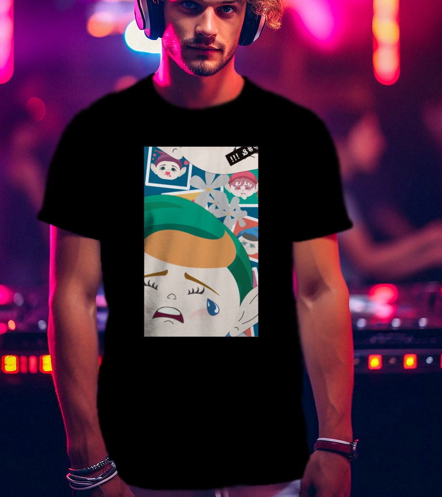 All Out Weeping Piximoji With Floral Background And Expressive Faces T-Shirt