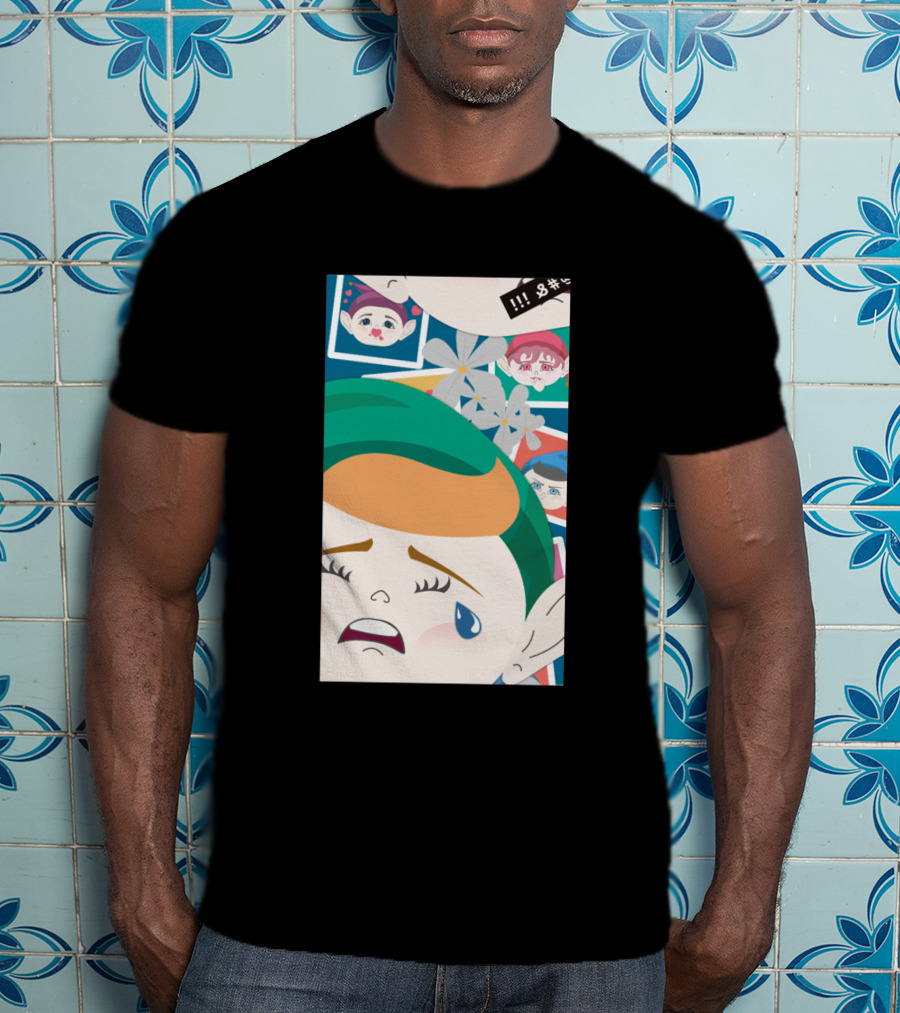 All Out Weeping Piximoji With Floral Background And Expressive Faces T-Shirt