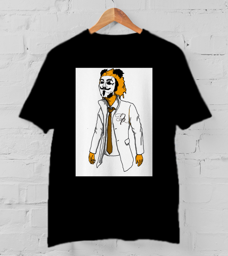 Guy Fawkes Mask Lion Hybrid With White Coat And Tie T-Shirt