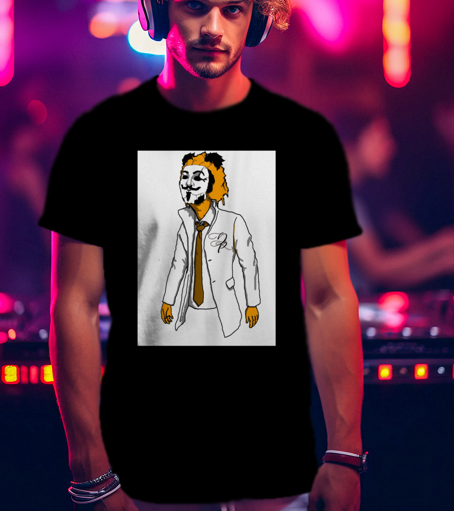 Guy Fawkes Mask Lion Hybrid With White Coat And Tie T-Shirt