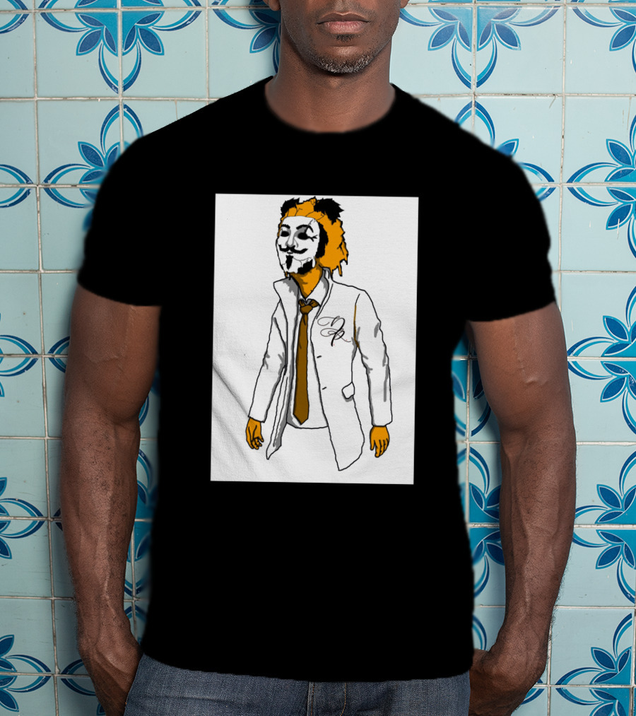 Guy Fawkes Mask Lion Hybrid With White Coat And Tie T-Shirt