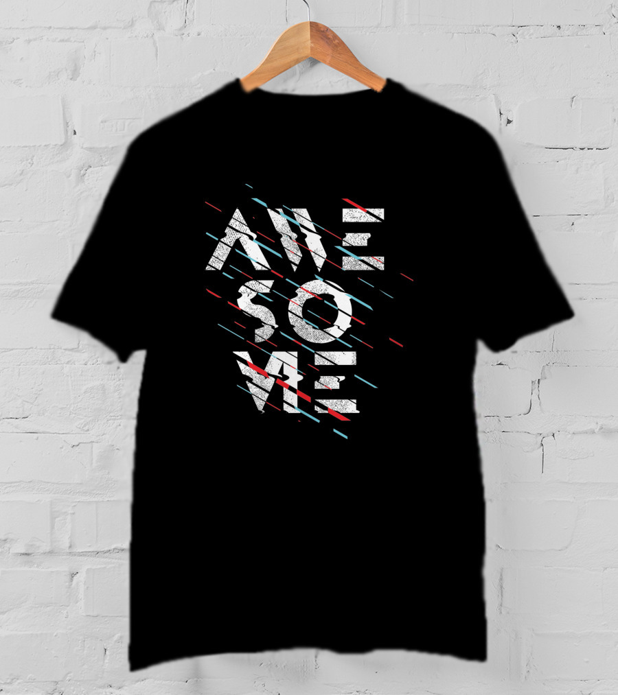 AWESOME Type 1718014 Geometric Glitch Text T-Shirt