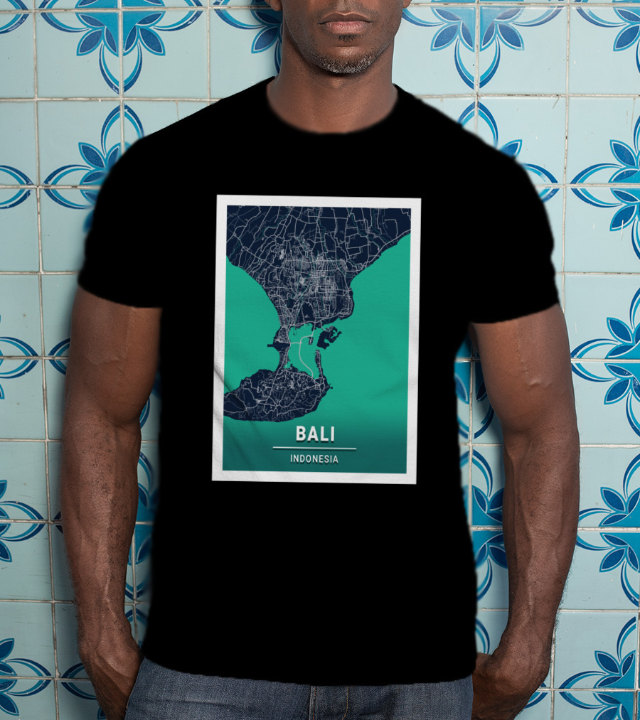 Bali Indonesia Blue Dark City Map 17308 Urban Grid T-Shirt