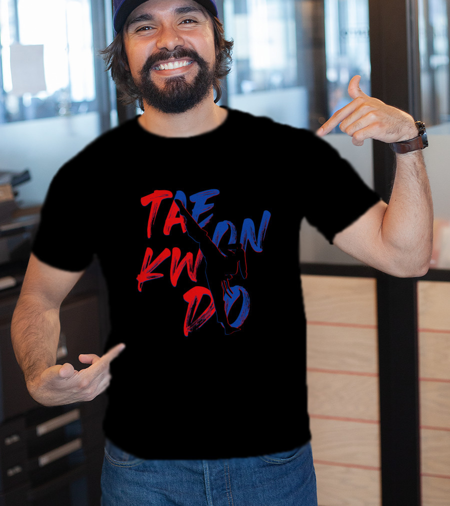TAEKWONDO Girl Kicking Silhouette Red Blue T-Shirt