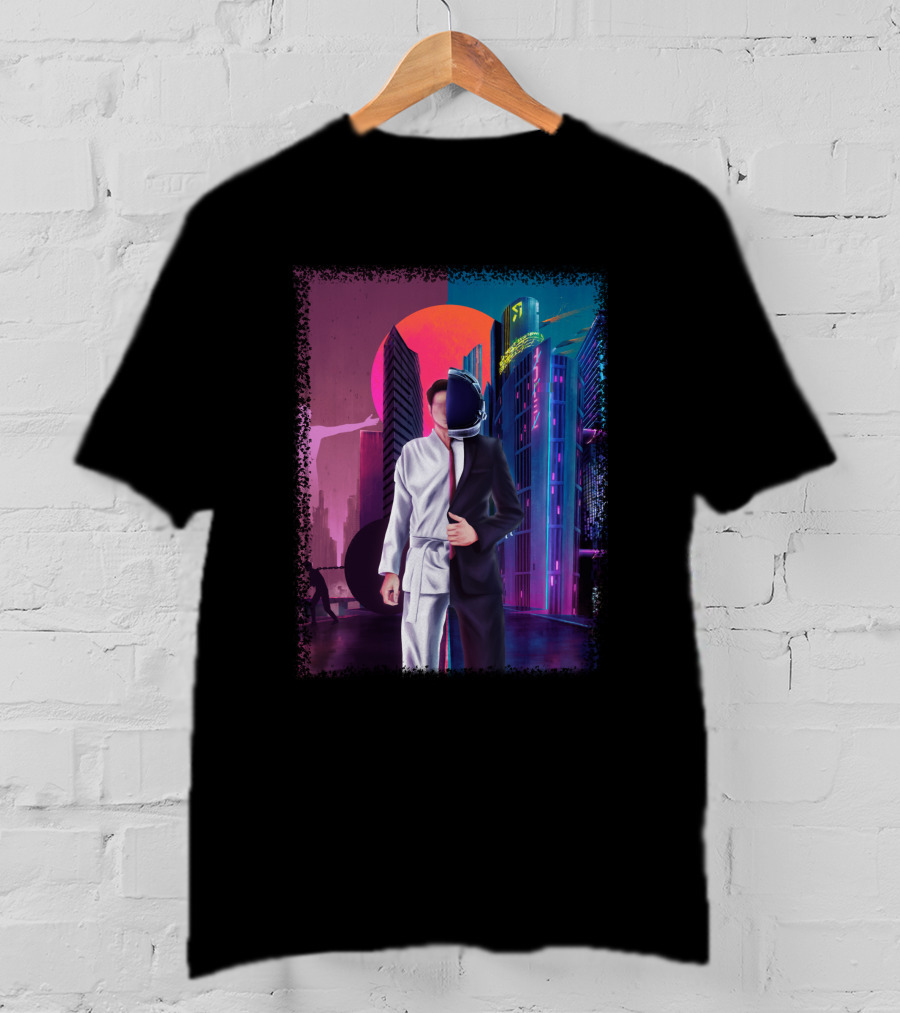 Half Taekwondo Spaceman Futuristic Cityscape Duality T-Shirt