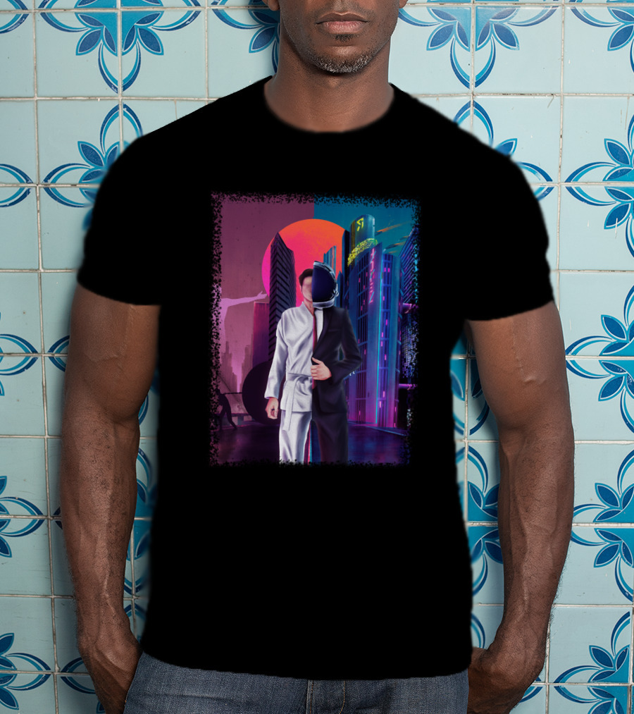 Half Taekwondo Spaceman Futuristic Cityscape Duality T-Shirt