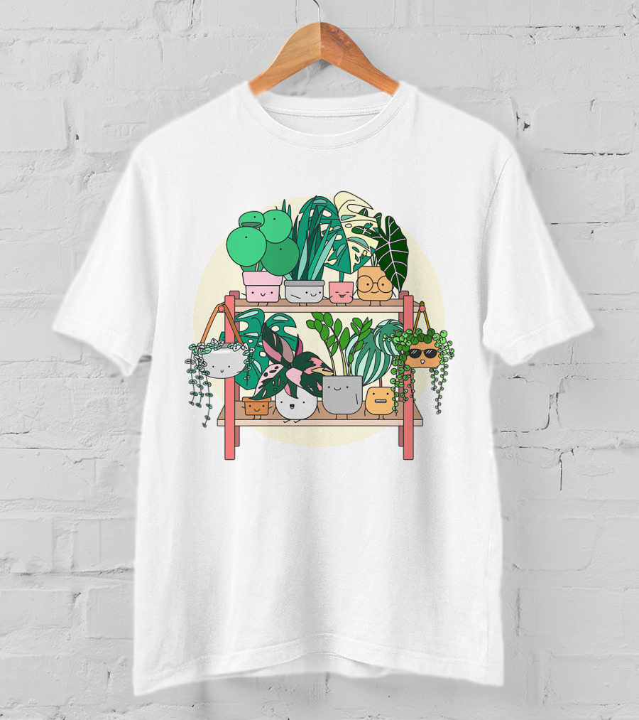 Little Joyful Plant Stand With Happy Houseplants T-Shirt