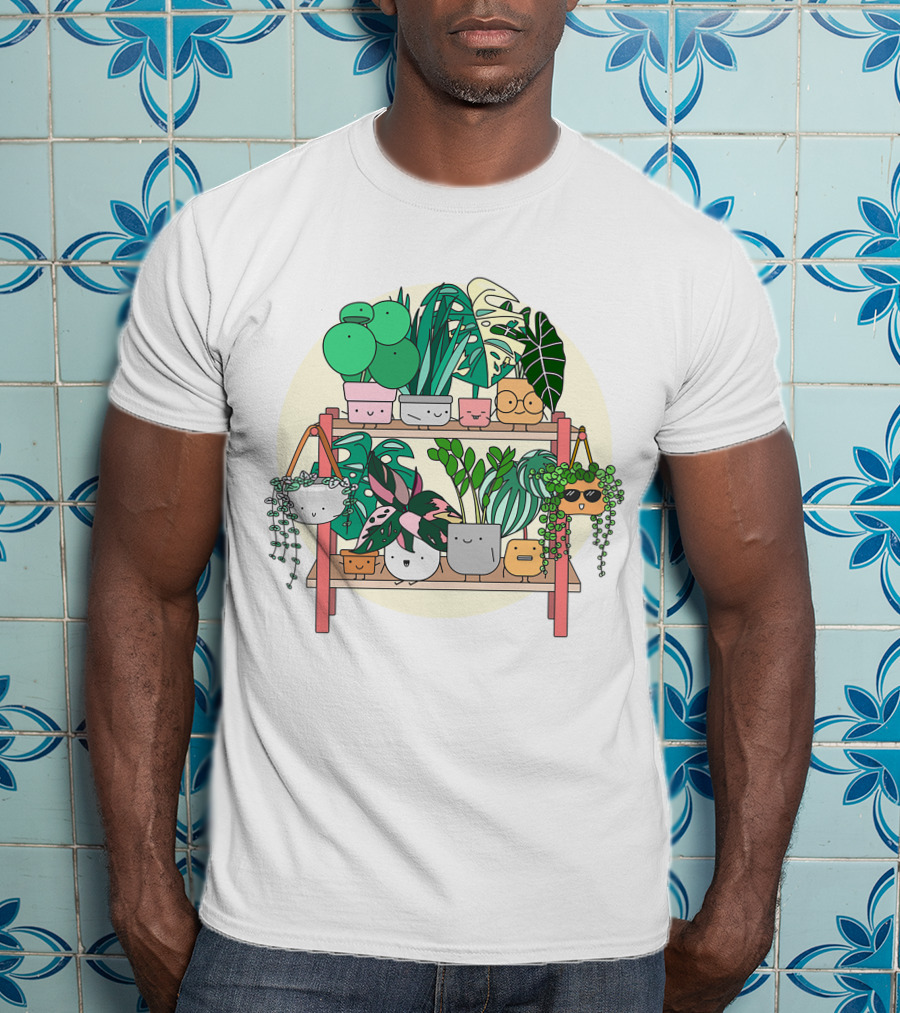 Little Joyful Plant Stand With Happy Houseplants T-Shirt