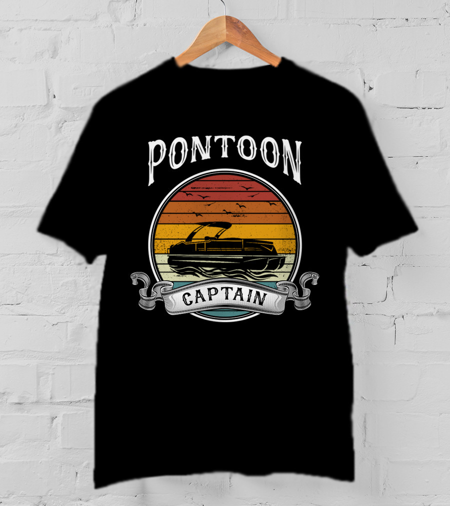Pontoon Captain Retro Sunset Boat T-Shirt