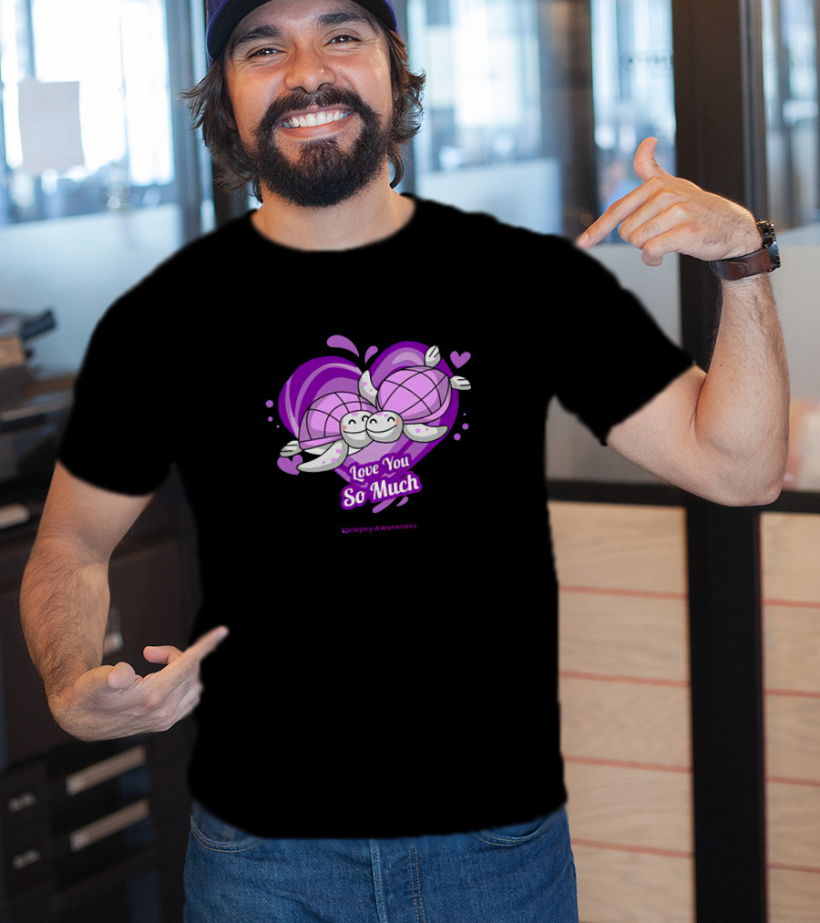 Love You So Much Epilepsy Awareness Purple Turtles Heart T-Shirt