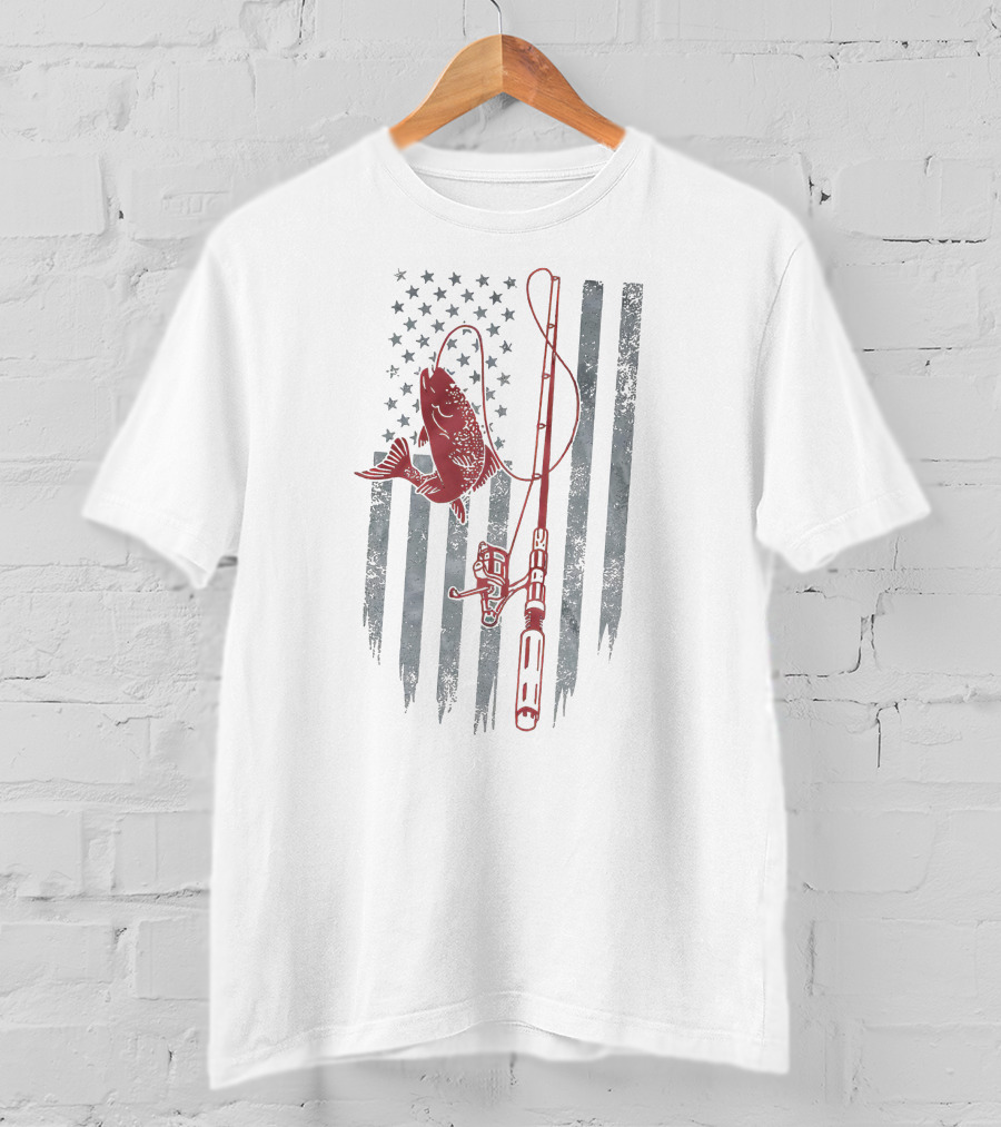 Camouflage American Flag Fishing Rod And Bass T-Shirt