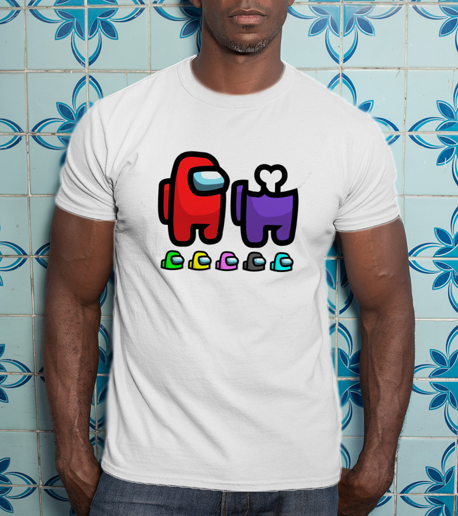 Among Us Crewmates And Dead Body Colors Red Purple Green Blue Yellow Pink Black T-Shirt