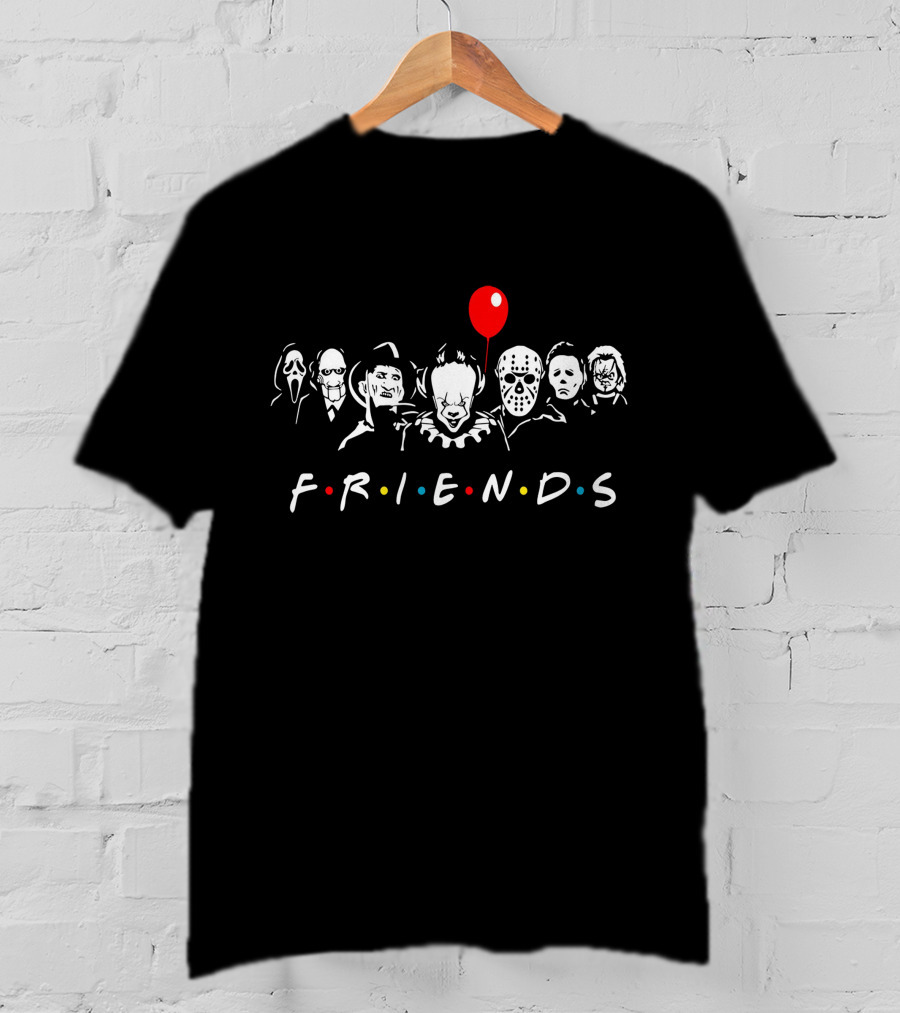 Horror Movie Friends Parody With Iconic Characters And Balloon T-Shirt