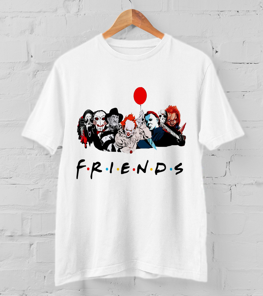 Friends Horror Movie Icons Parody Balloon Mask Knife T-Shirt