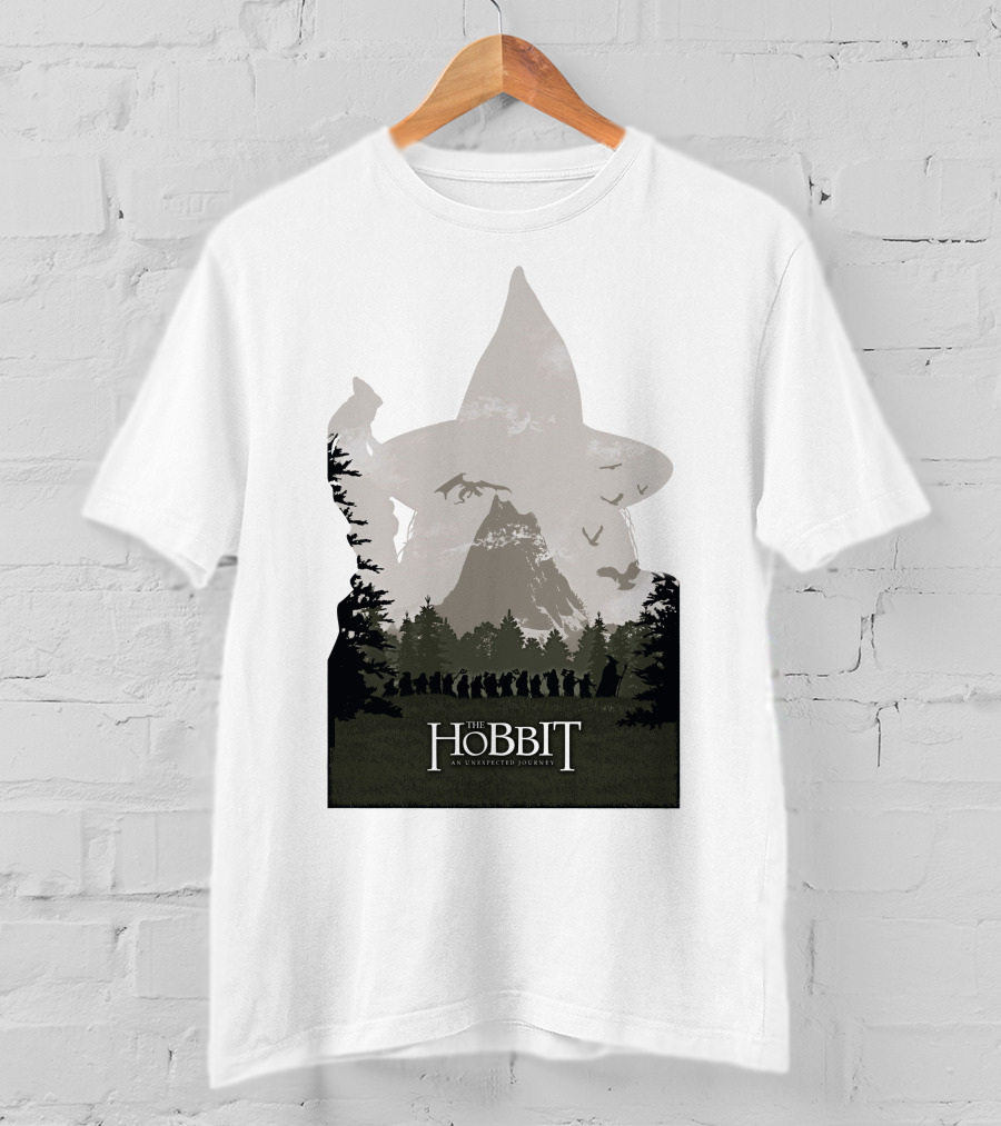 The Hobbit An Unexpected Journey Silhouette Scene With Gandalf Hat And Forest Background T-Shirt