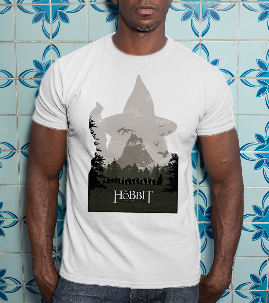 The Hobbit An Unexpected Journey Silhouette Scene With Gandalf Hat And Forest Background T-Shirt