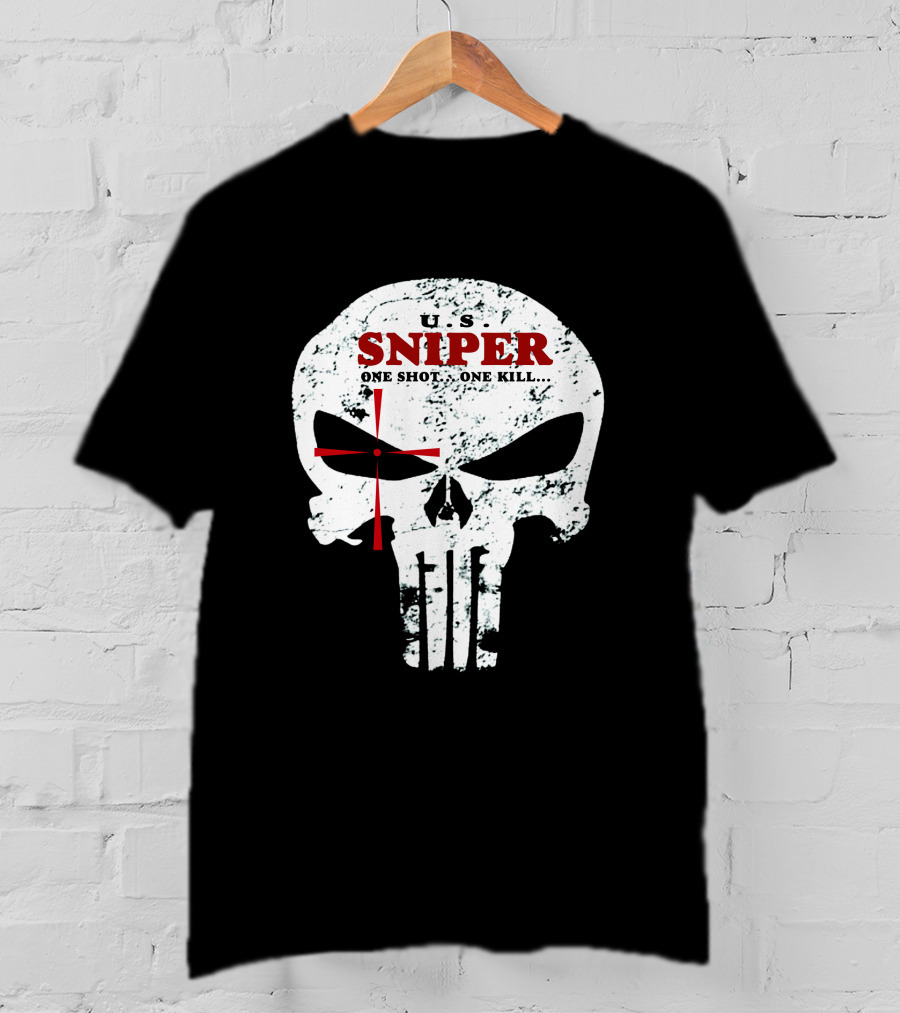 U.S. Sniper One Shot One Kill Skull T-Shirt