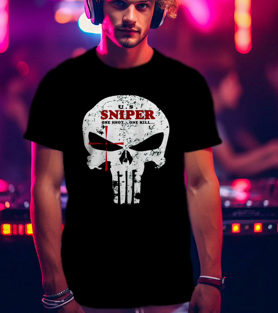 U.S. Sniper One Shot One Kill Skull T-Shirt