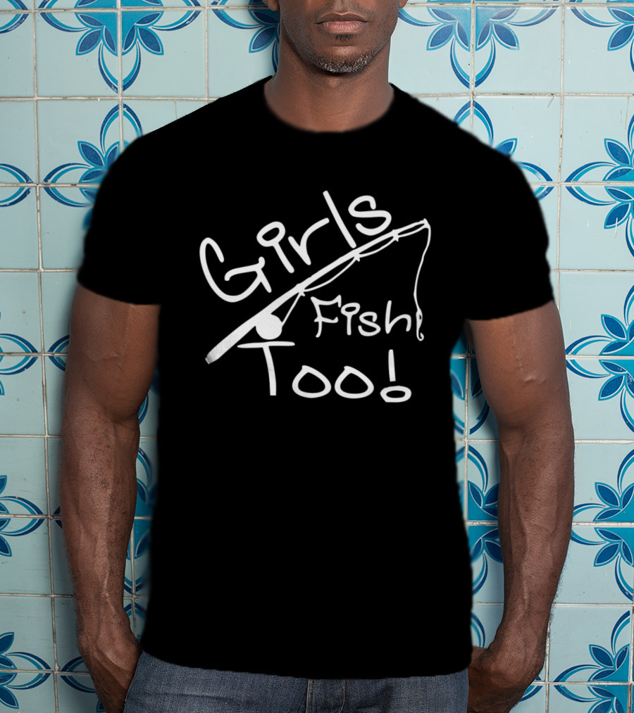 Girls Fish Too Bold White Graphic With Fishing Rod T-Shirt
