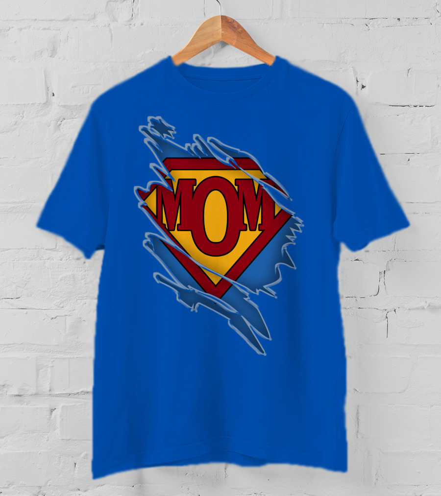 Iconic Super Mom Emblem In Classic Blue And Red T-Shirt