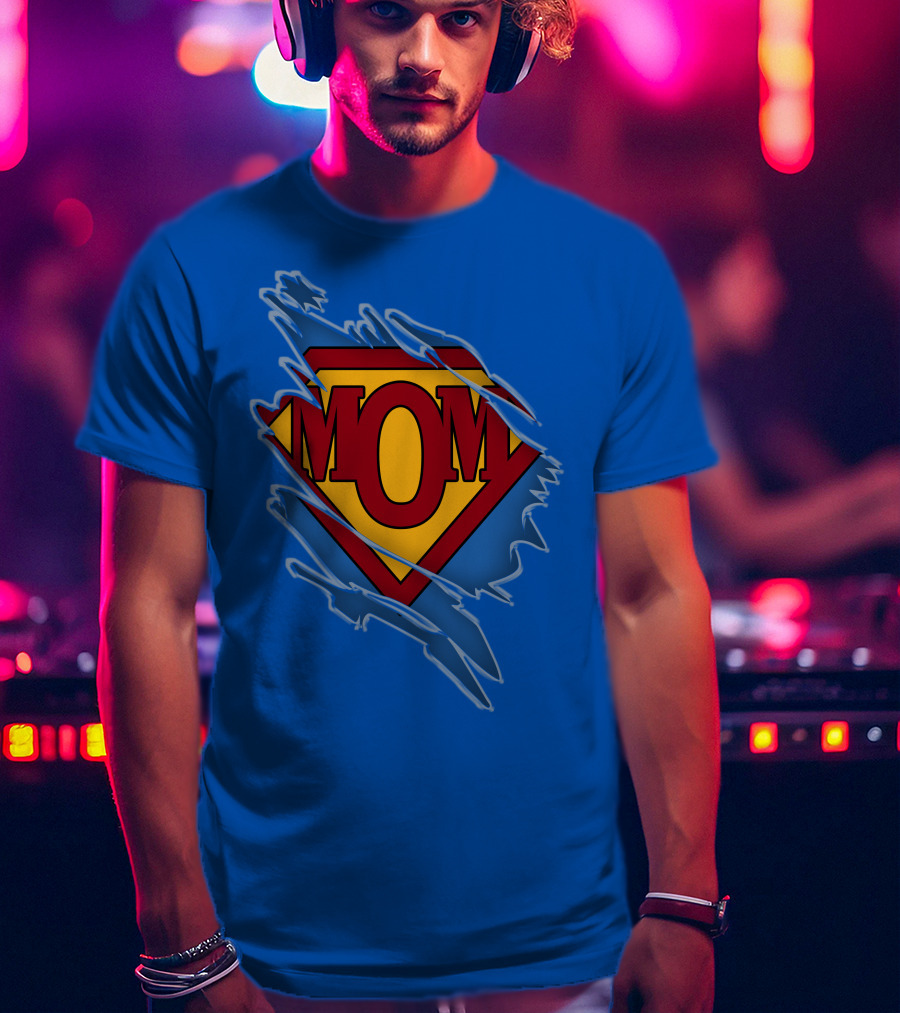Iconic Super Mom Emblem In Classic Blue And Red T-Shirt