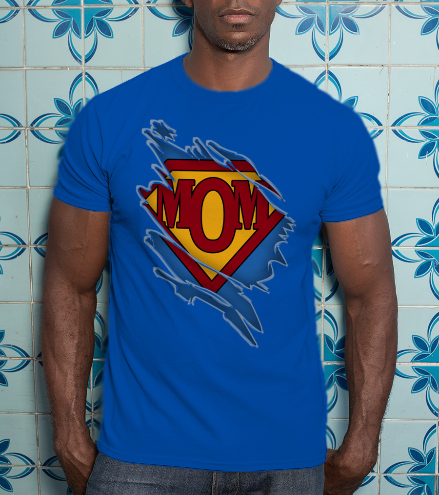 Iconic Super Mom Emblem In Classic Blue And Red T-Shirt