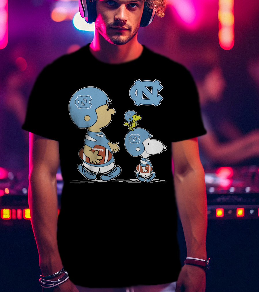 North Carolina Tar Heels Snoopy Peanuts Football Trio With UNC T-Shirt