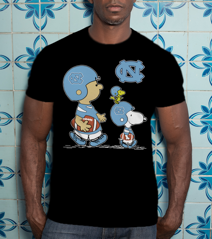 North Carolina Tar Heels Snoopy Peanuts Football Trio With UNC T-Shirt