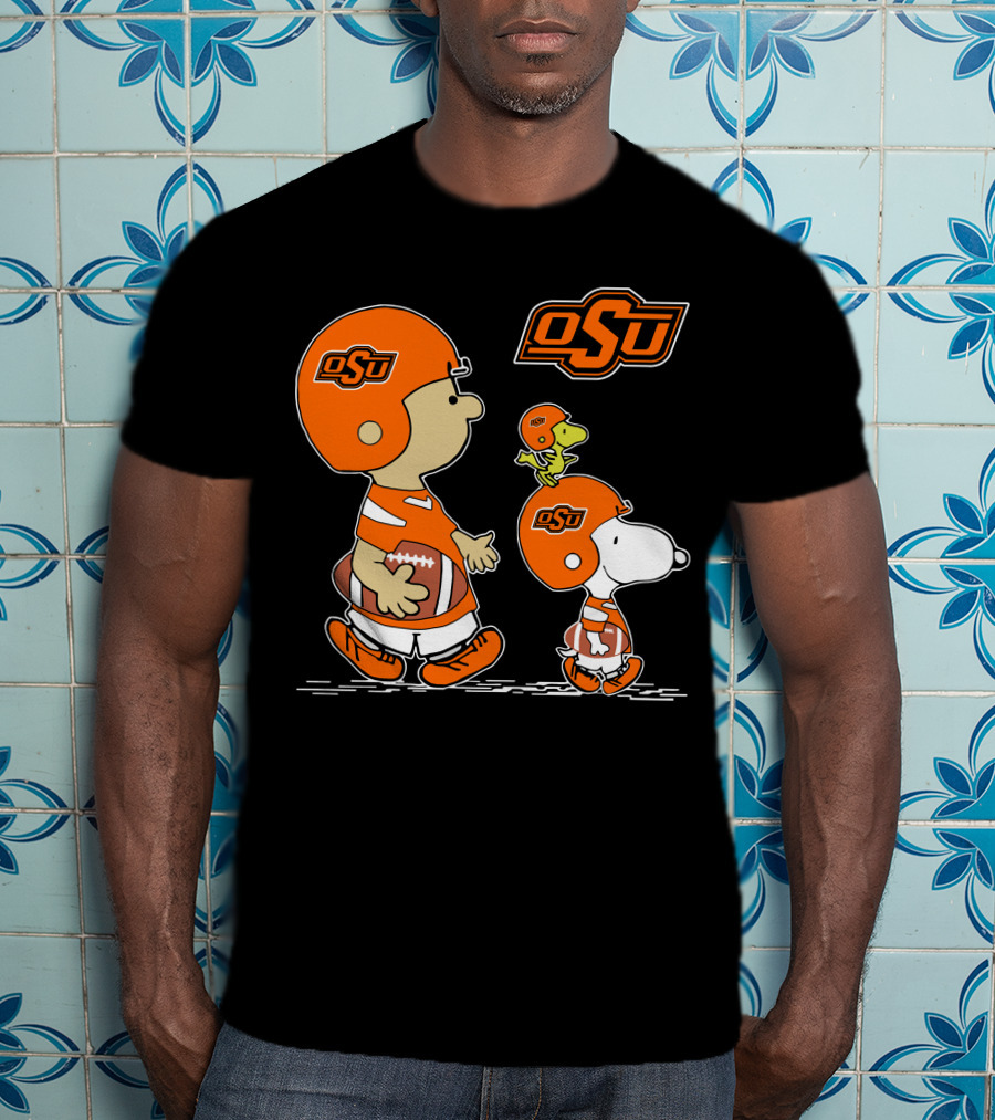 Osu Oklahoma State Cowboys Peanuts Football Collaboration With Snoopy And Woodstock T-Shirt