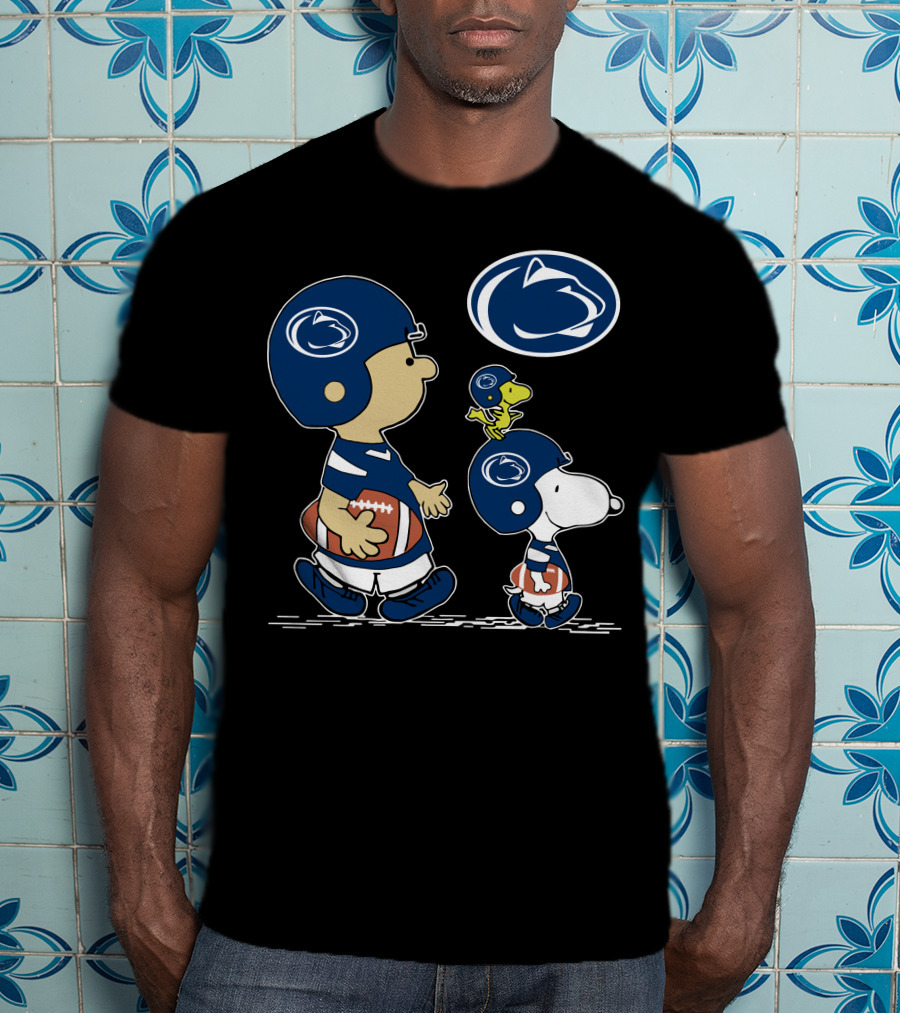Penn State Nittany Lions Football With Peanuts Characters In Blue Helmets T-Shirt
