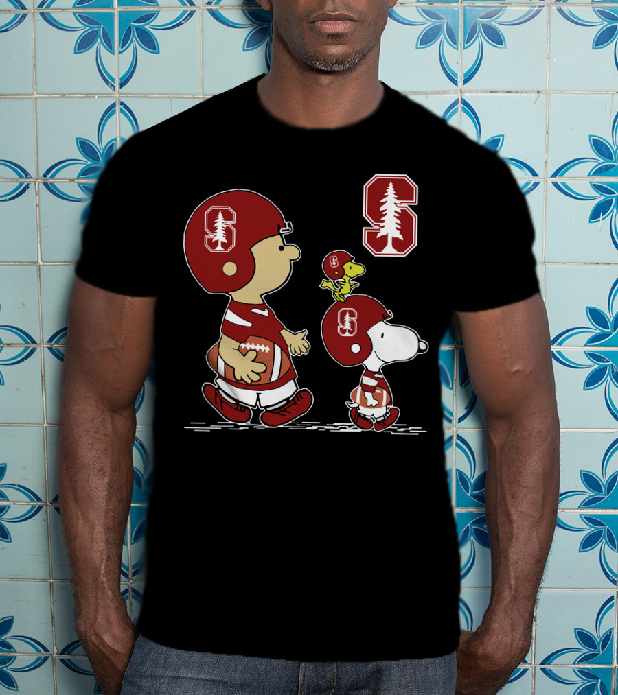 Stanford Cardinal Peanuts Football Characters With Tree T-Shirt