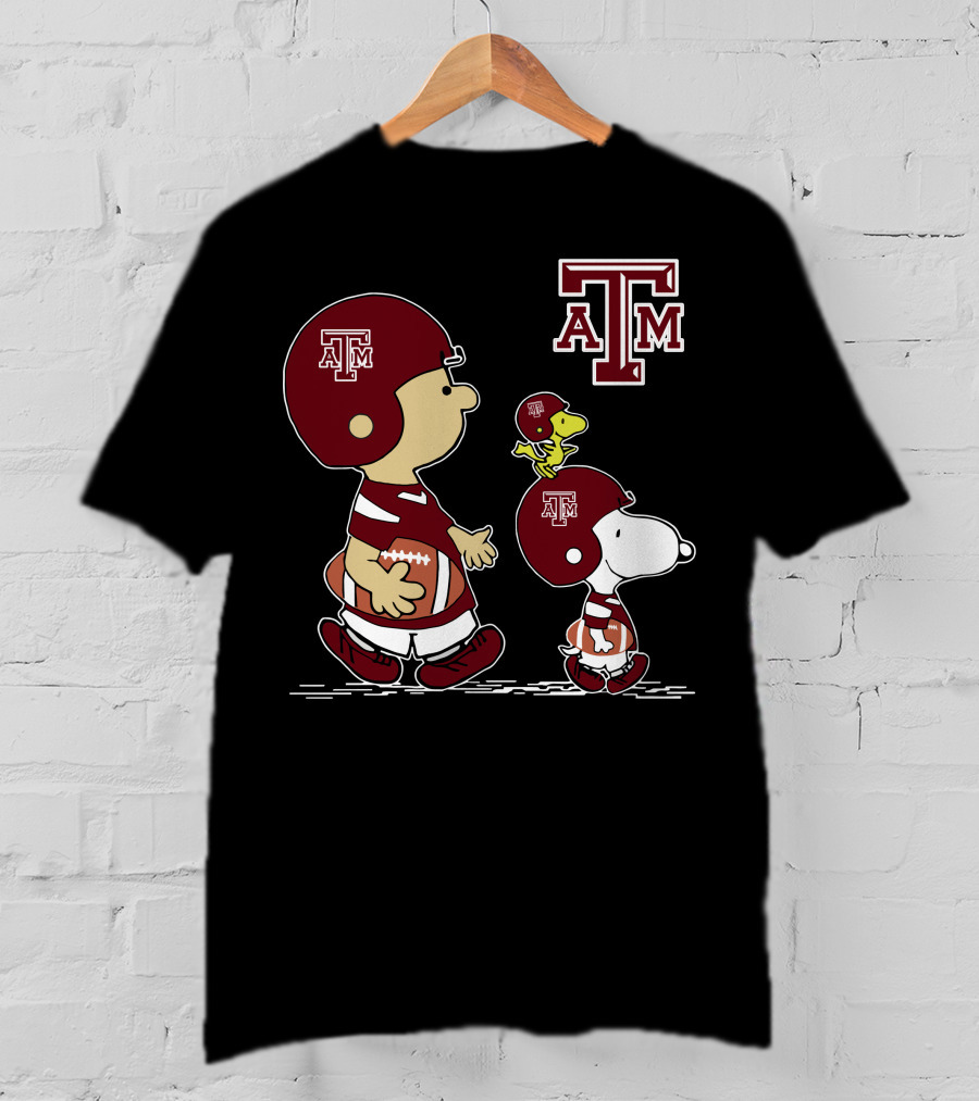 Texas A&M Aggies Peanuts Football Characters Walking T-Shirt
