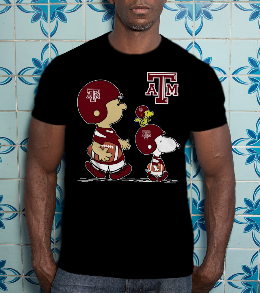 Texas A&M Aggies Peanuts Football Characters Walking T-Shirt