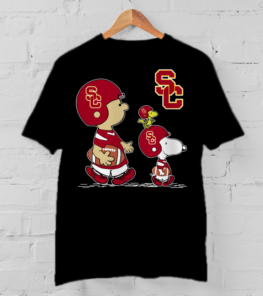 Usc Trojans Sc Football Peanuts Snoopy And Woodstock In Helmets T-Shirt