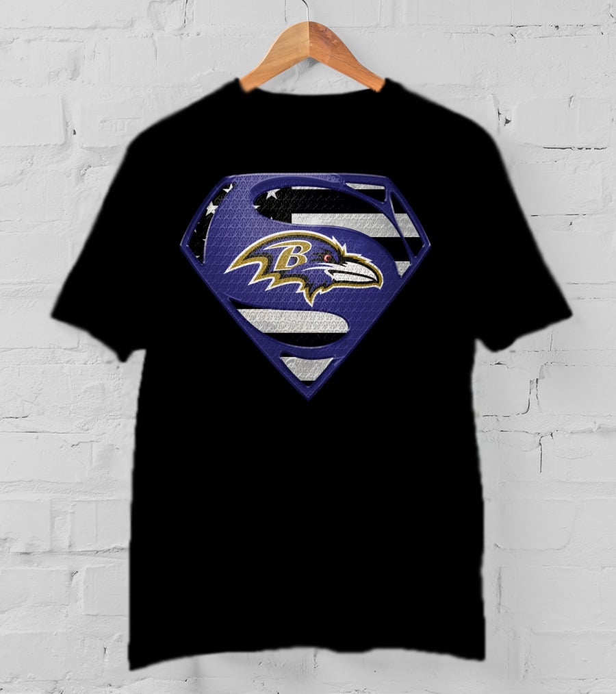 Baltimore Ravens Superman Shield American Flag Emblem T-Shirt