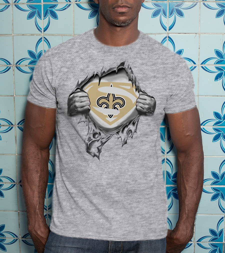New Orleans Saints Superman Logo Shield Tearing T-Shirt