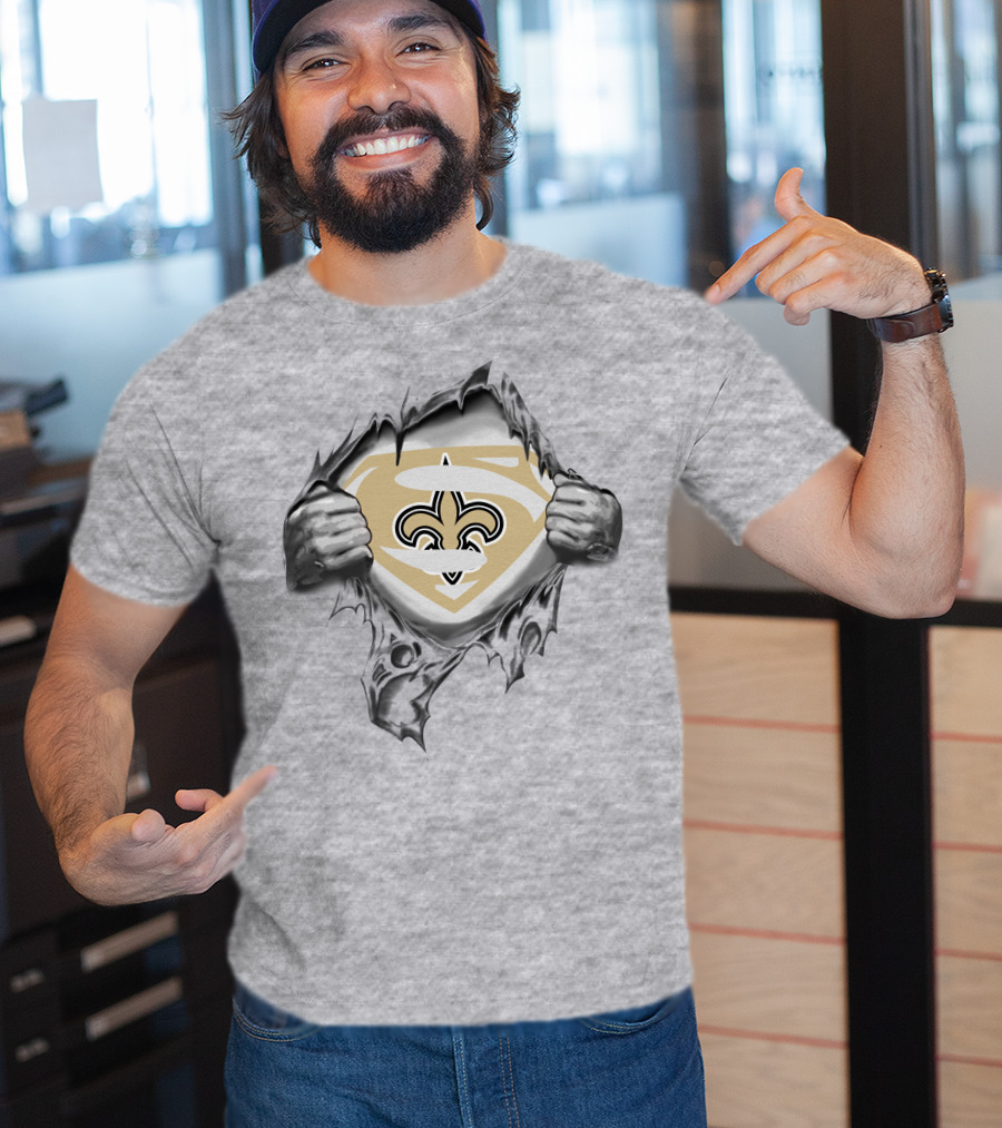New Orleans Saints Superman Logo Shield Tearing T-Shirt