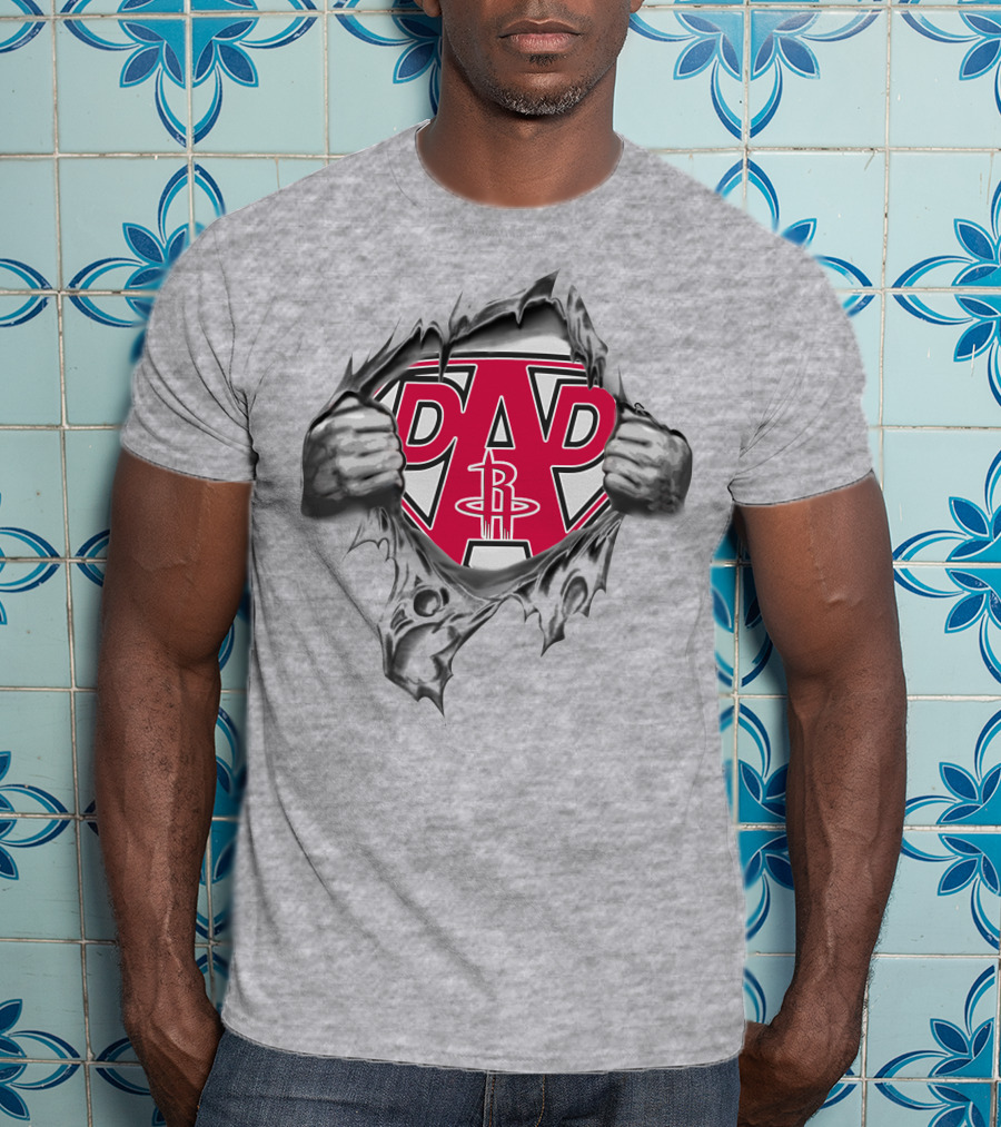 Houston Rockets Super Dad Shield Logo With Torn Effect T-Shirt