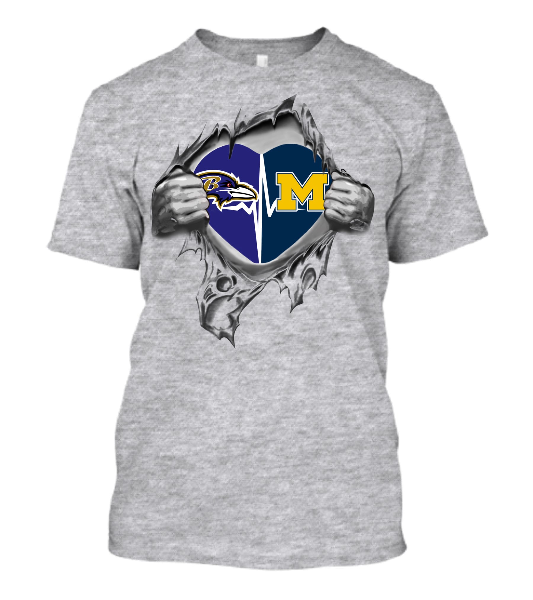 Baltimore Ravens Michigan Wolverines Heartbeat T-Shirt