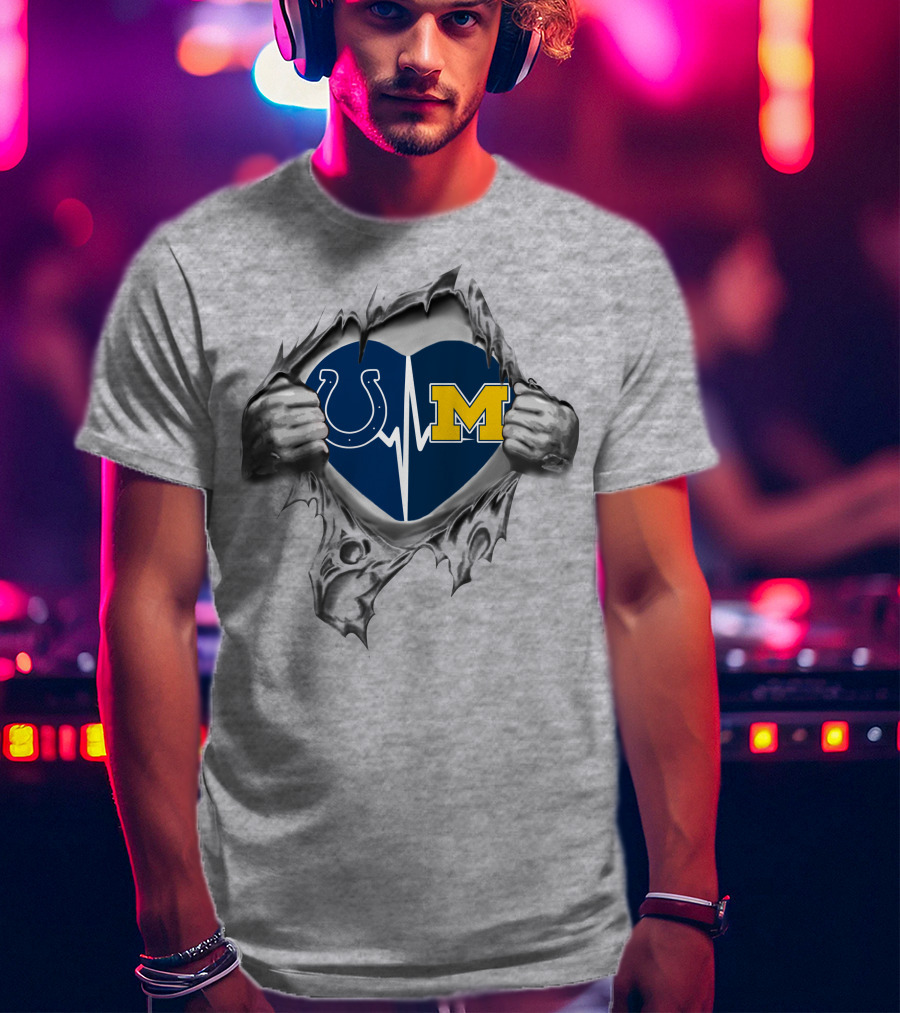 Heart Of A Michigan Wolverines And Indianapolis Colts Fan T-Shirt