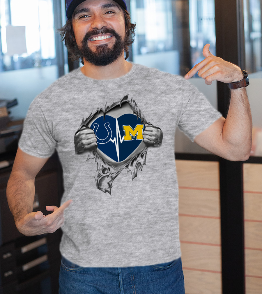 Heart Of A Michigan Wolverines And Indianapolis Colts Fan T-Shirt