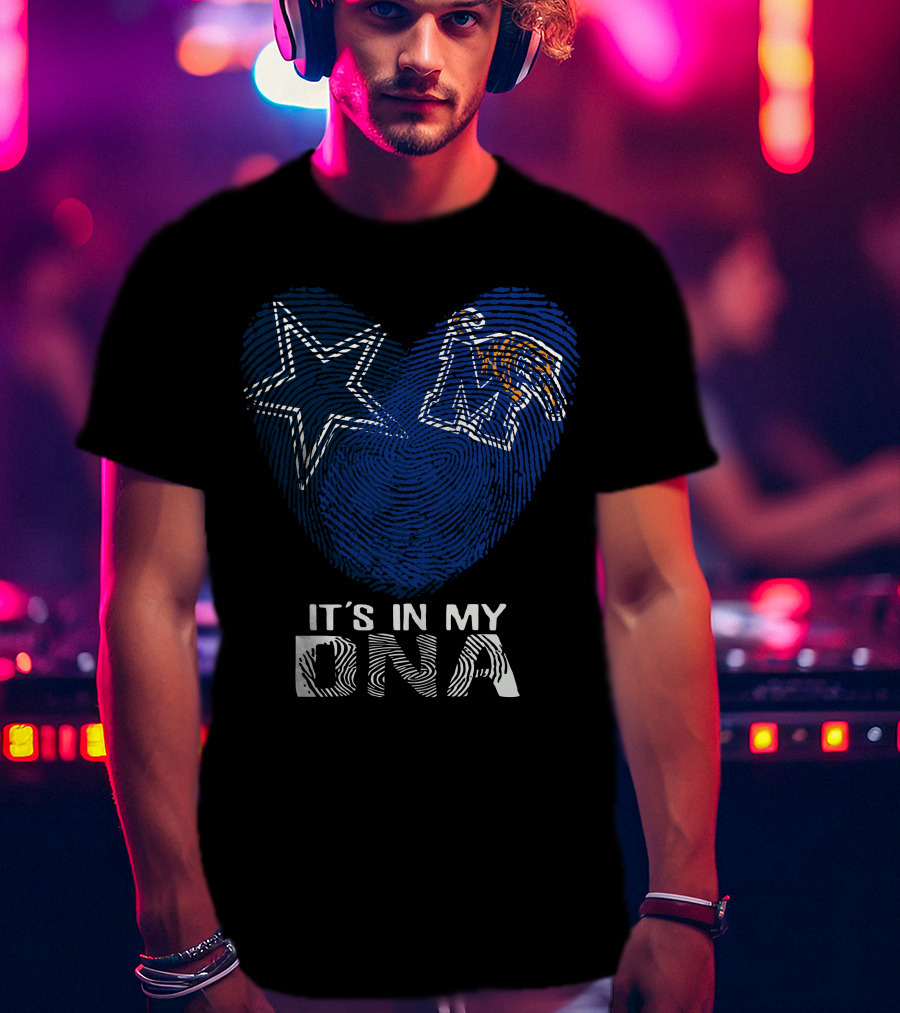 Cowboys Memphis Tigers It's In My DNA Fingerprint Heart With Star And Tiger T-Shirt