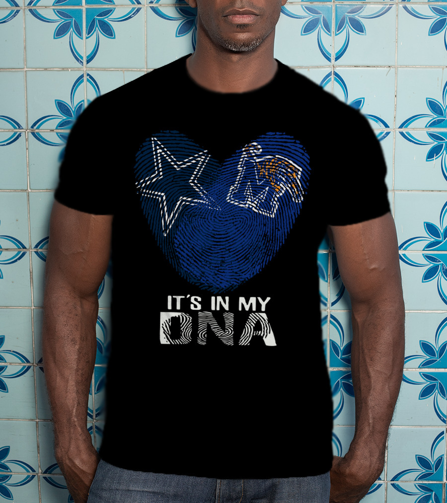 Cowboys Memphis Tigers It's In My DNA Fingerprint Heart With Star And Tiger T-Shirt