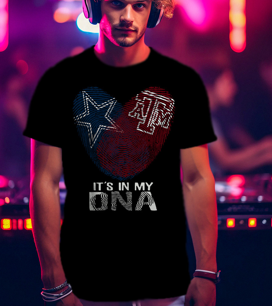 It's In My DNA Cowboys Texas A&M Aggies Star Logo Fingerprint T-Shirt