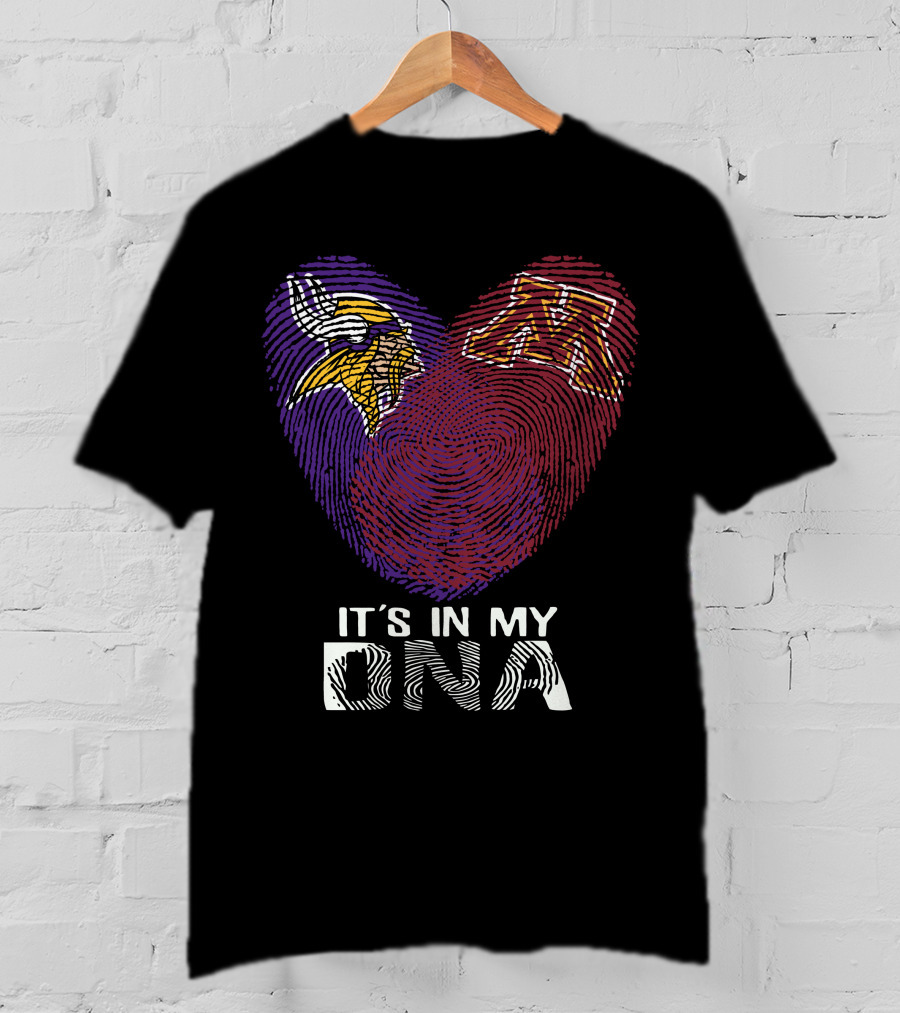 Minnesota Vikings Minnesota Golden Gophers It's In My DNA Heart Fingerprint T-Shirt