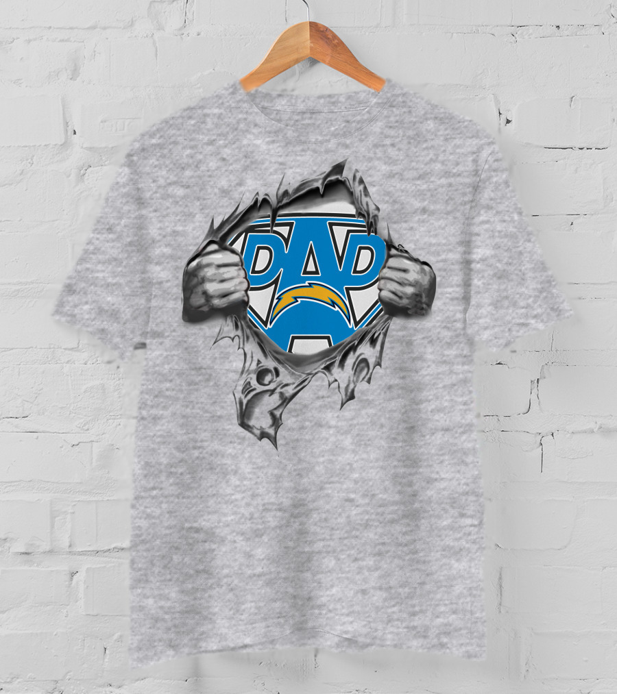 Super Dad Los Angeles Chargers Logo Superhero Style Tear T-Shirt