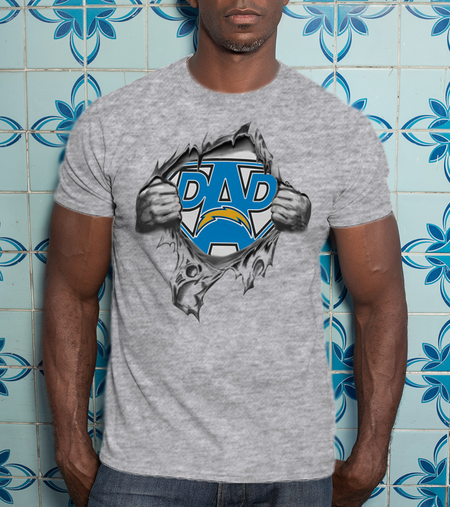 Super Dad Los Angeles Chargers Logo Superhero Style Tear T-Shirt