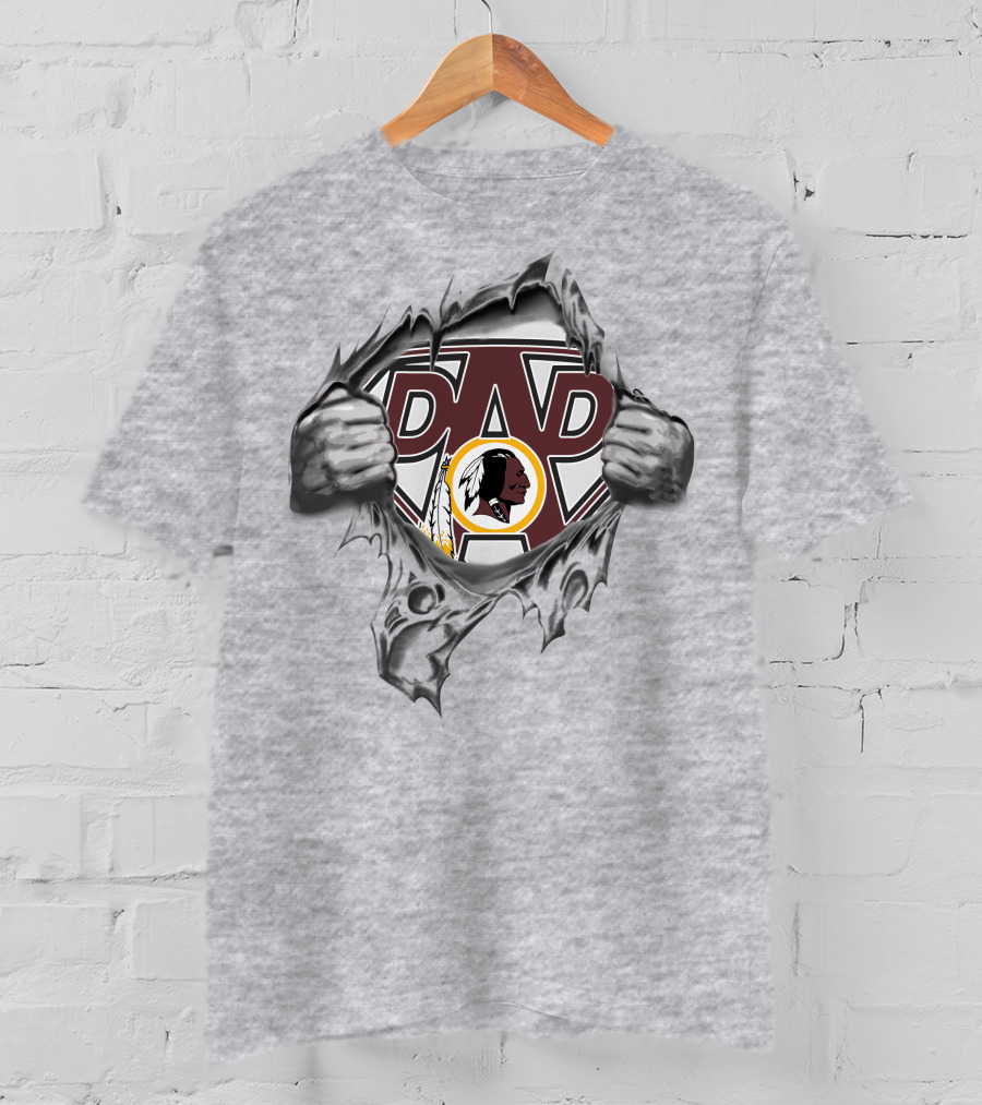 Super Dad Washington Redskins Fan Logo Hero Busting Through Walls T-Shirt