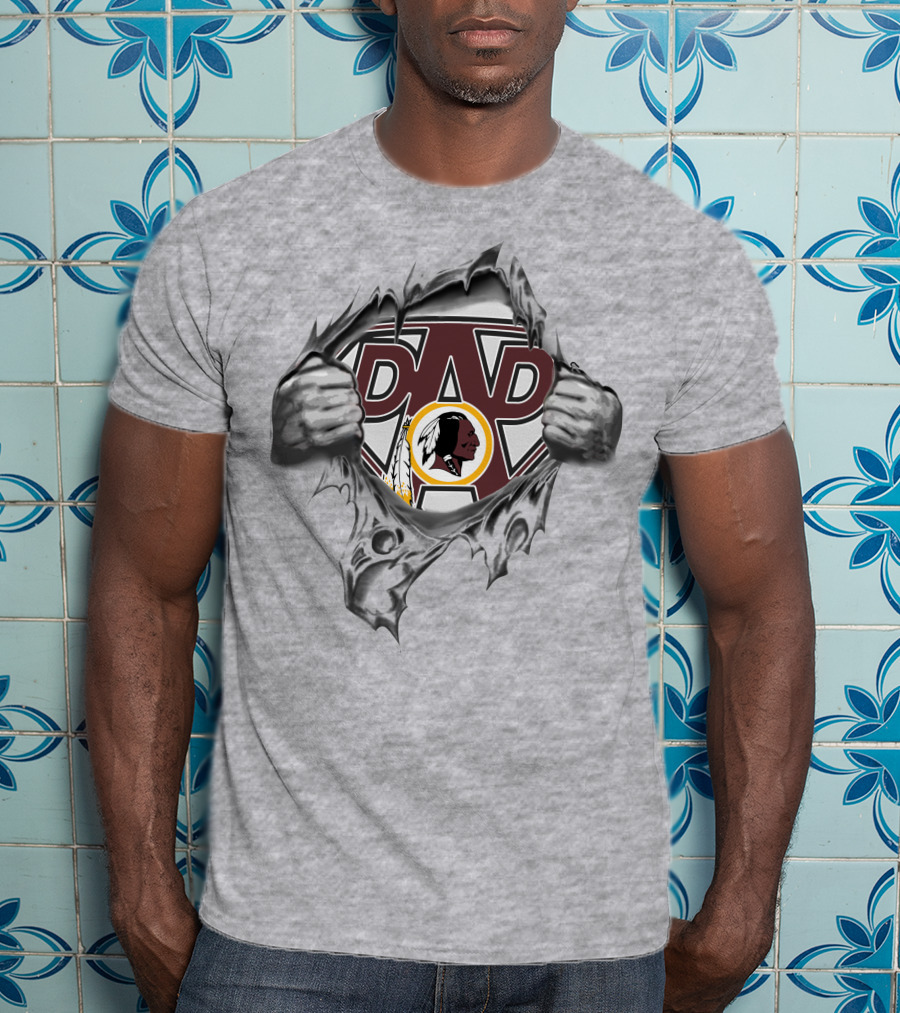 Super Dad Washington Redskins Fan Logo Hero Busting Through Walls T-Shirt