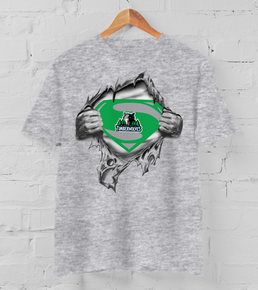 Timberwolves Super Man Logo Tear T-Shirt
